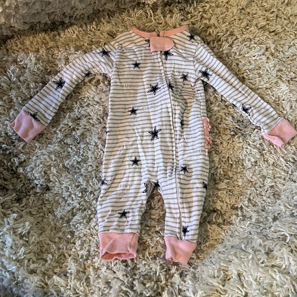 NFL Dallas Cowboys Pink and White Footies One Piece with